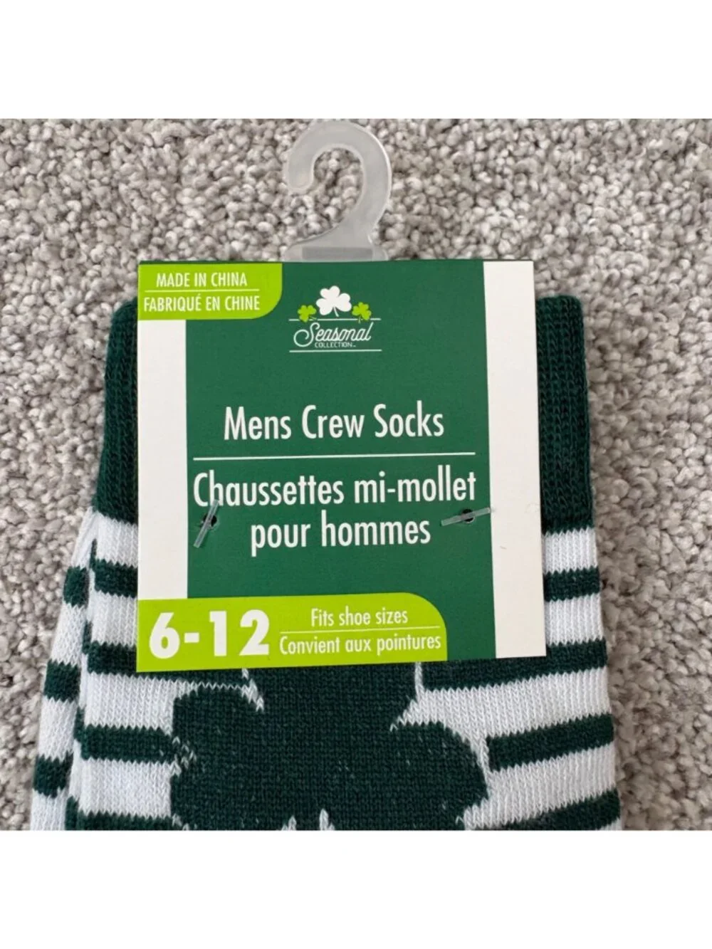 St. Patrick’s Day Clover Socks Mens 6-12 Green Stripes New